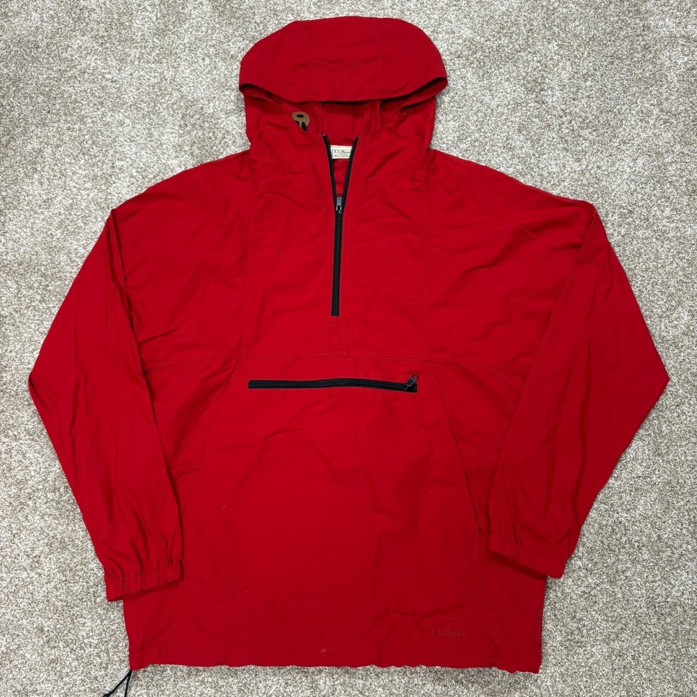 LL Bean Mountain Classic Anorak Windbreaker Mens Large Tall Red 1/4 Zip Kangaroo